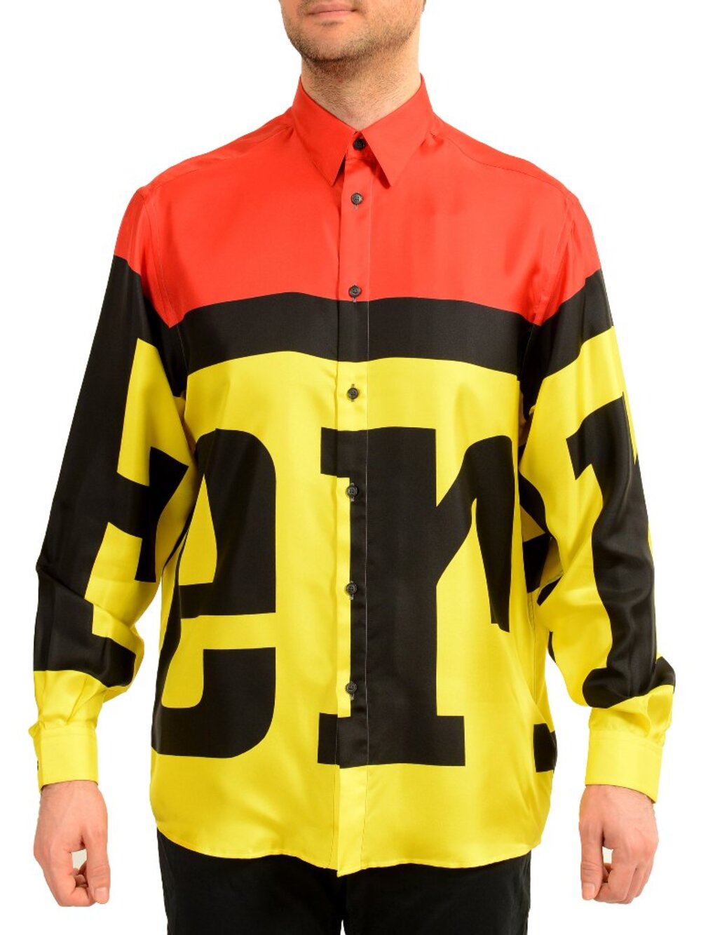 Scuderia Ferrari Fluid Printed 100% Silk Logo Print Multi-Color Shirt US M IT 50